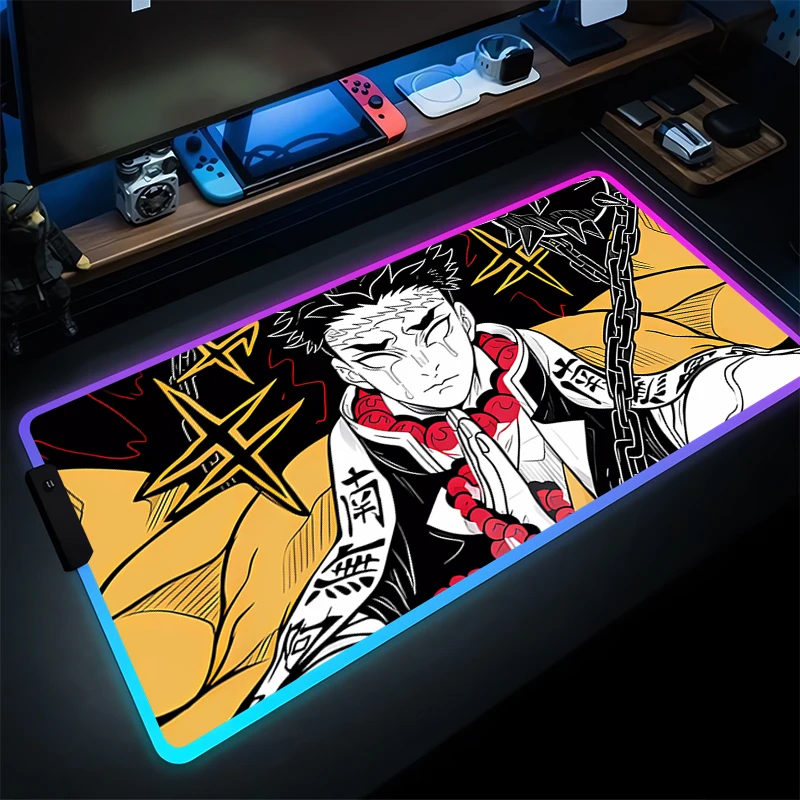 

RGB Mouse Pad Anime Gamer Varmilo LED Keyboard Pad Gaming Accessories Luminous Mousepad Demon Slayer Himejima Gyoumei Desk Mat