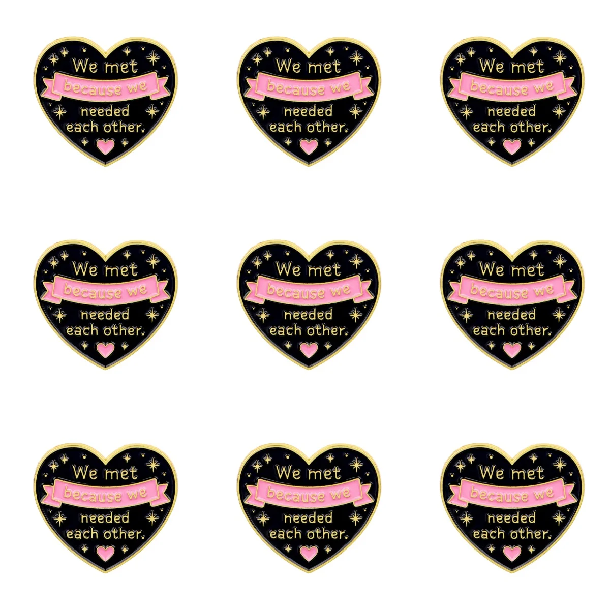 9 Stück "Wir haben uns kennengelernt, weil wir einander brauchten" Emaille-Pin, schwarzes Herz, Ansteckbrosche, Dekoration für Rucksack, Jacke, Freundschaftsabzeichen, Geschenk