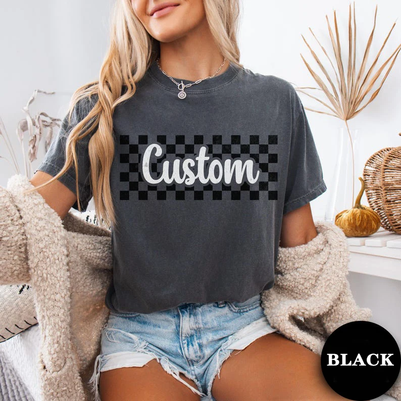 Vintage Distressed T Shirt Custom Plaid Pattern Personalized Custom Phrase Name Unisex Casual Fashion Dating Festival Present view 4