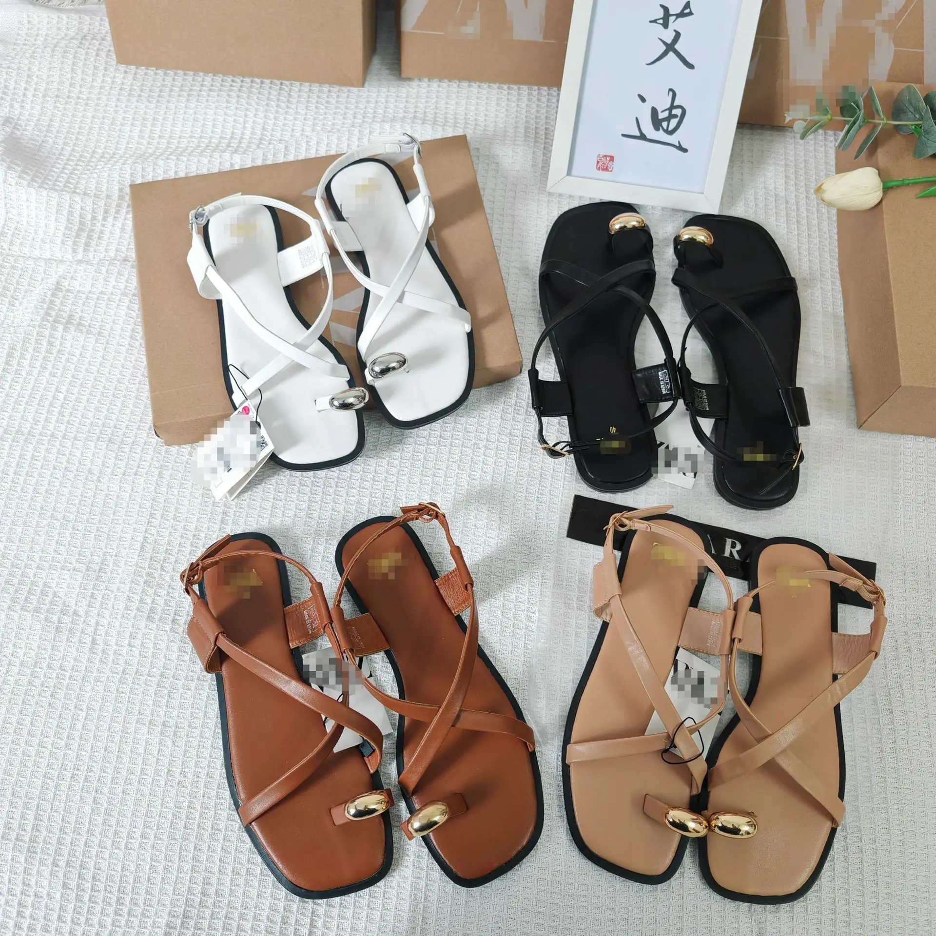 

ZAR сандалии на плоской подошве с перекрестными ремешками, женские повседневные тапочки без шнуровки в Корейском стиле, удобные повседневные тапочки из ПВХ на внутренней средней подошве из TPR