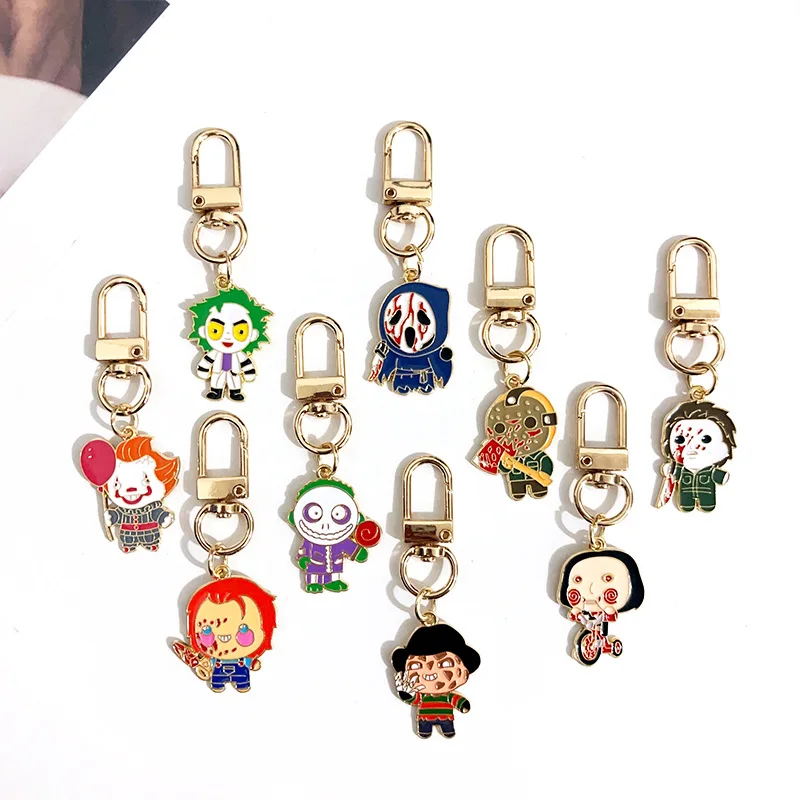 Horror Movie Halloween Anime Keychain Figure Ghost Clown Enamel Jason  Keyring Pendant Bag Charm Car Key Accessories Toys Gifts