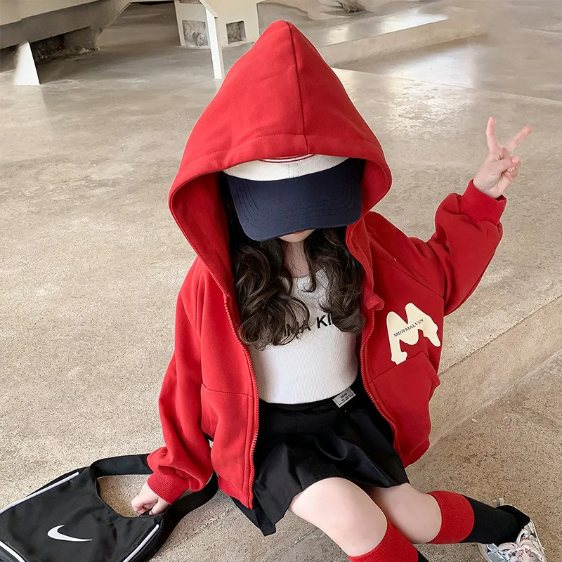 

Girls Hoodies Coat Children 2024 New Autumn Collection Fashion Simple Casual Coat Korean Simple Style Top Clothes Kid Hoodies
