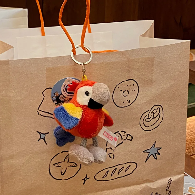 Cute Color Block Macaw Parrot Little Frog Plush Keychain Cartoon Bird Stuffed Toy Bag Pendant Backpack Charm Bag Decoration