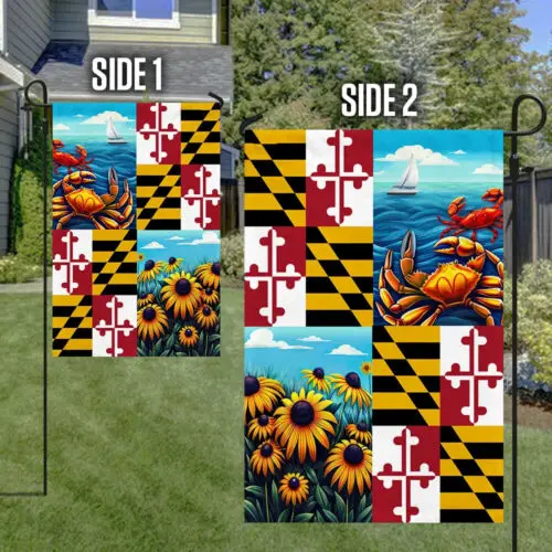 Maryland State Crab and Black-eyed Susan Flower Flag Garden Flag