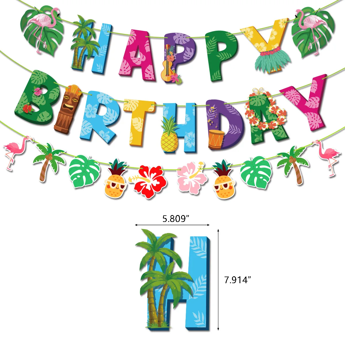 Hawaiianische alles Gute zum Geburtstag Girlande Cartoon Flamingo Ananas Papier Banner Kuchen Topper Sommer Luau Strand Party Hochzeit Dekoration