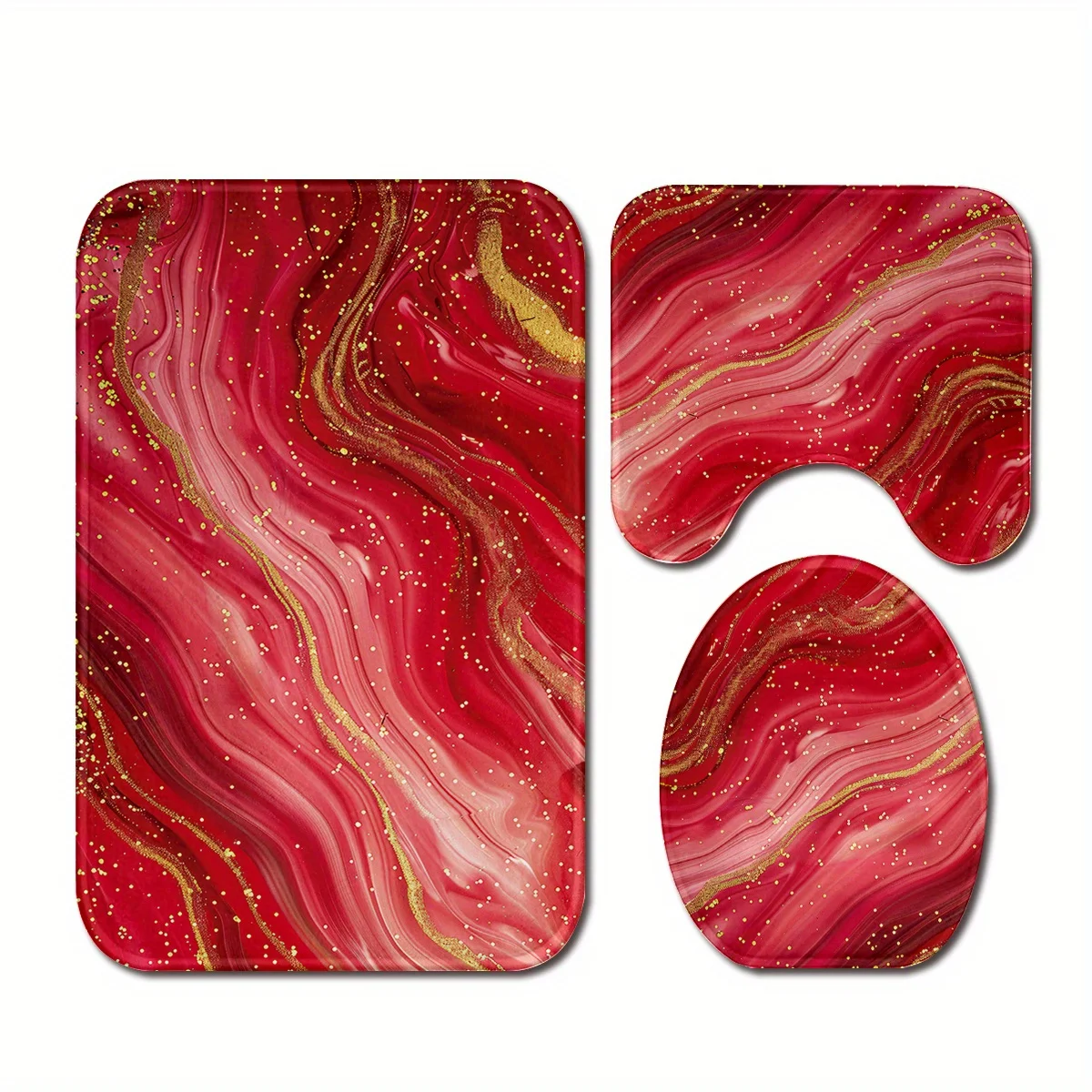 

Red Gold Marble Bathroom Rug Set 3 Piece Abstract Swirl Pattern Non Slip Soft Bath Mat Toilet Lid Cover Contour Rug ForHomeDecor