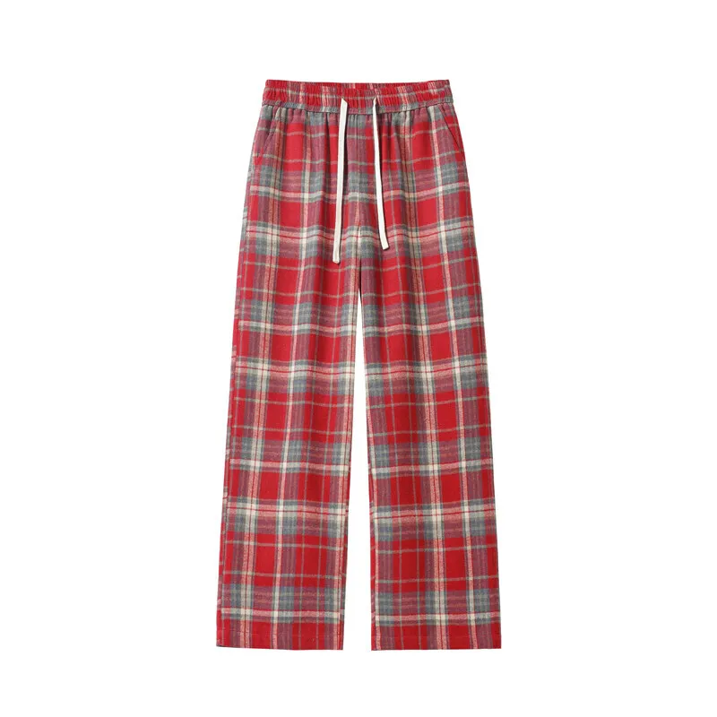 Black Casual Pants Men Retro Plaid Pants Men Streetwear Hip-hop Loose Wide Leg Pants Mens Vintage Trousers Large Size 5XL