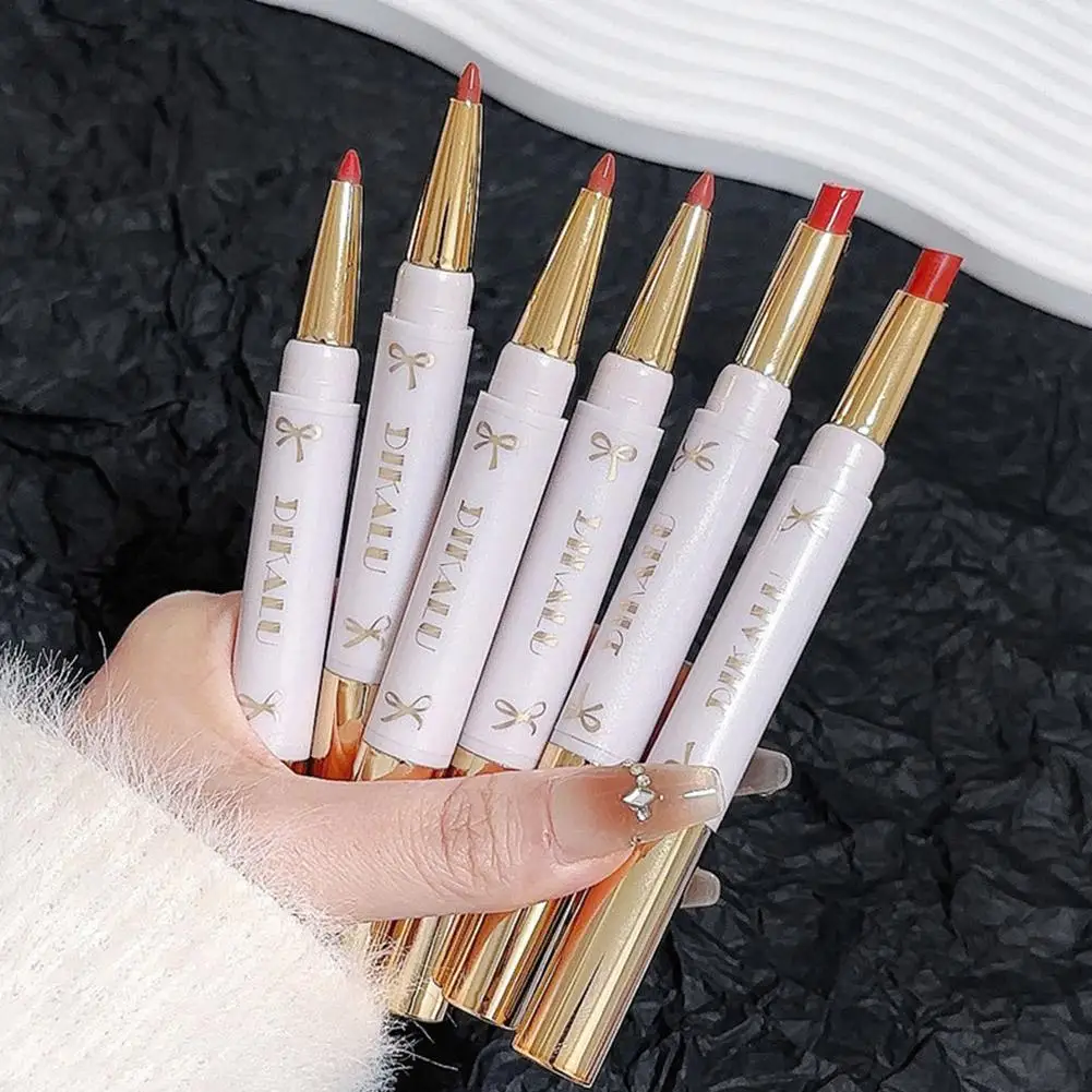 Delineador de labios de doble punta y lápiz labial líquido, terciopelo suave, resistente al agua, mate, maquillaje de larga duración, a prueba de duradera D0I6