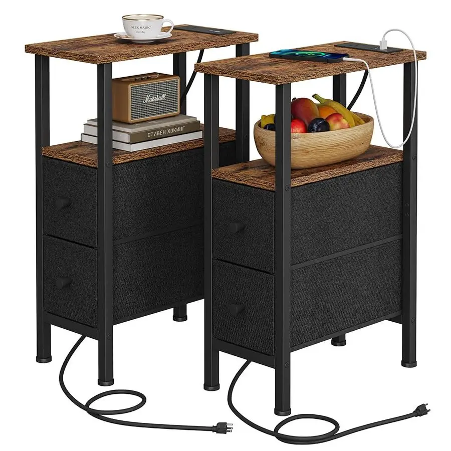 

2 комплекта узкого приставного столика для небольших помещений, узкий торцевой столик с зарядной станцией, диван-тумбочка с 2 ящиками, 1 открытое сравнение