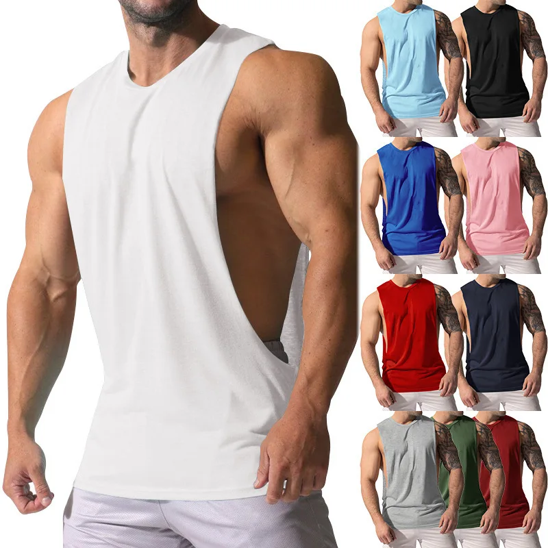 Gym Training Tank Top Men's Sports T-shirt Summer Thin Cotton Breathable Fitness Men Running Vest Quick Drying Sleeveless Tops