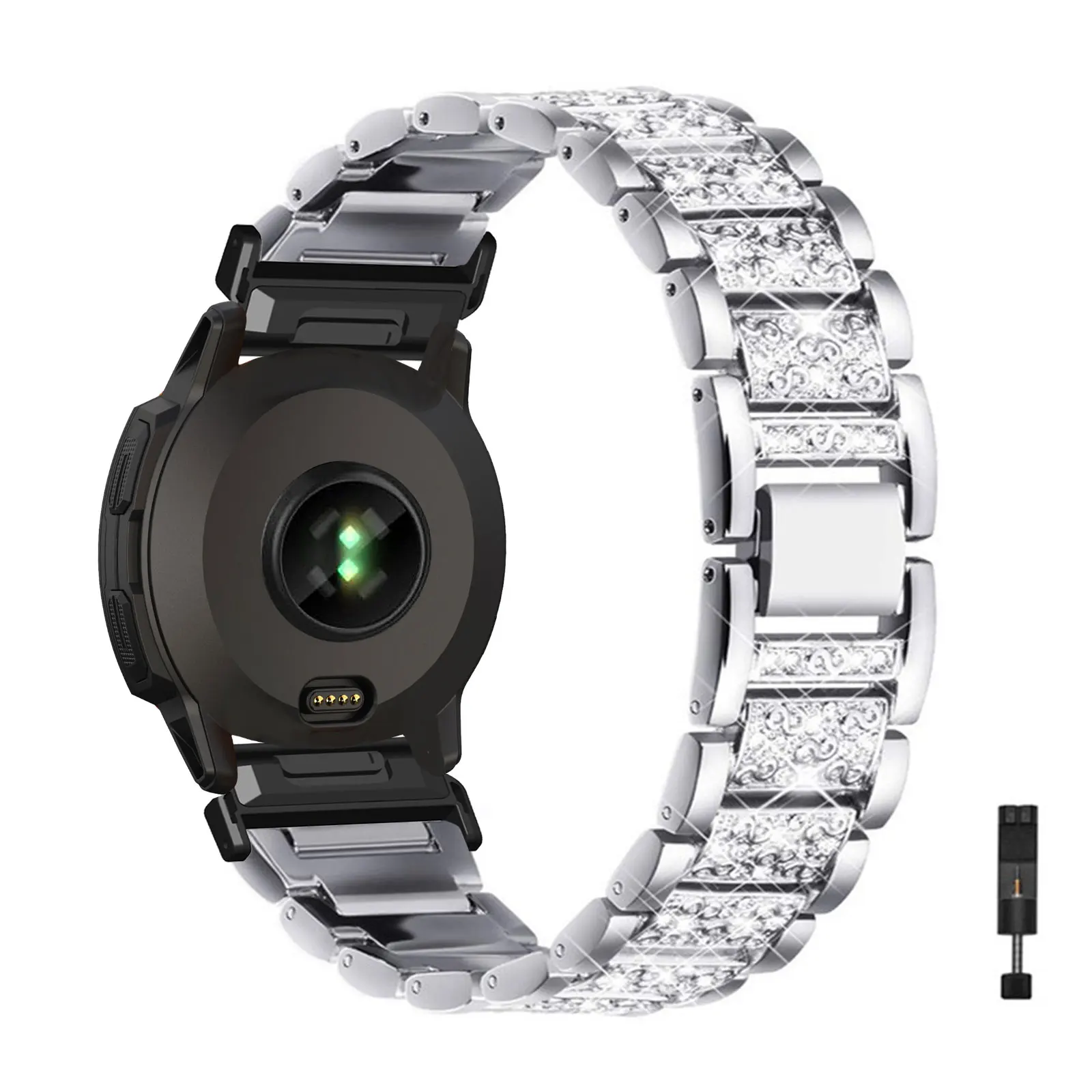 أربطة ماسية لسوار Garmin Instinct 3 50 مم/Instinct 2X، حزام معدني لامع للنساء