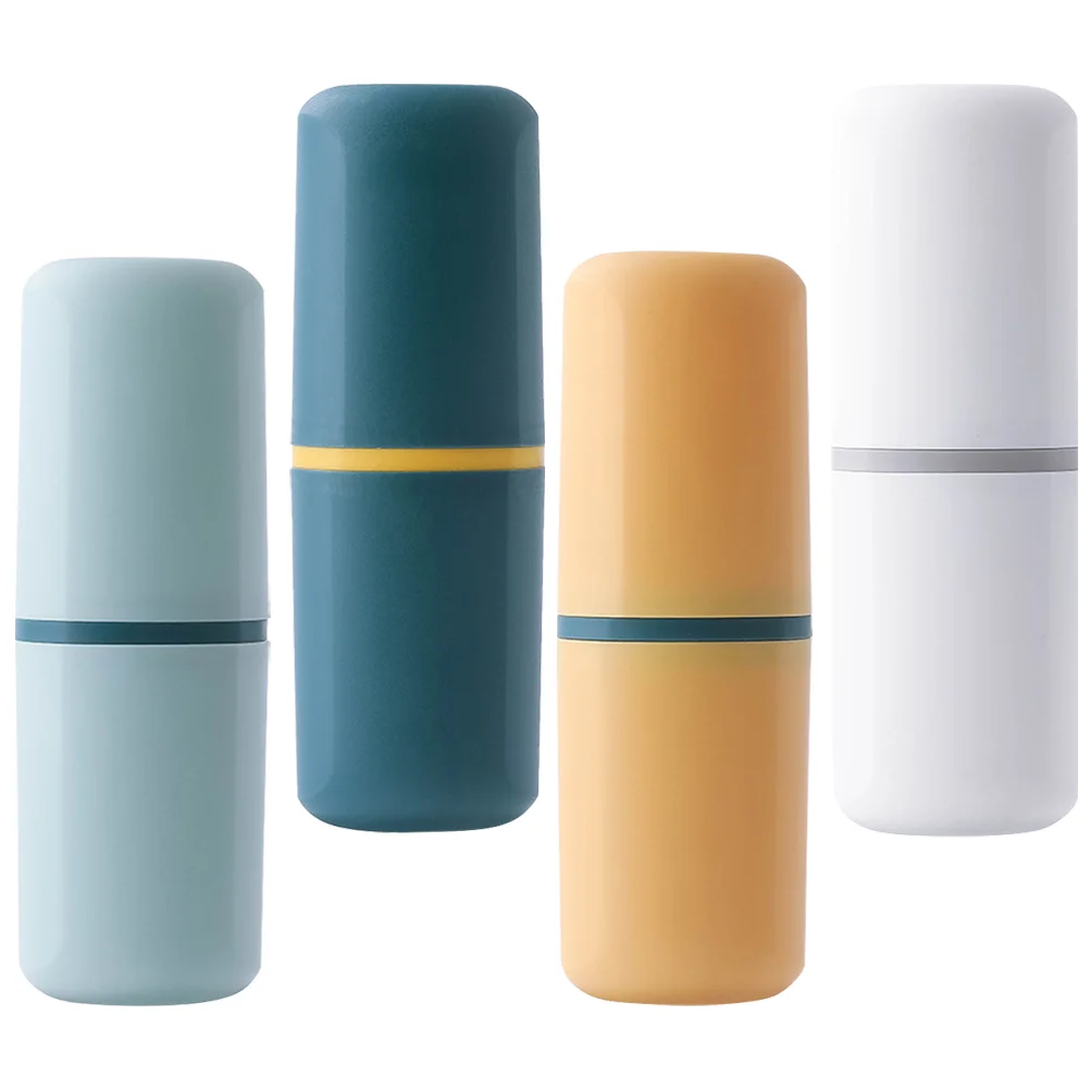 4 Pcs Travel Wash Cup Case Holder with Mug Toothpaste Dispenser Brush Toothbrush Container Storage Box