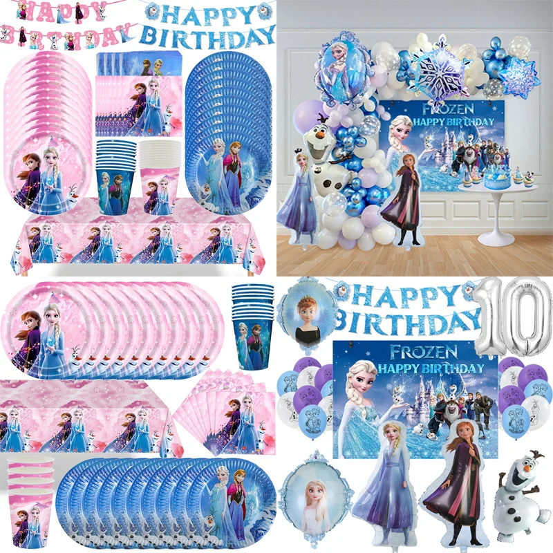 Frozen Birthday Party Decoration Set Anna Elsa Olaf Snowflake Banner Backdrop Balloons Kit Foil Garland Arch Balloon Baby Shower