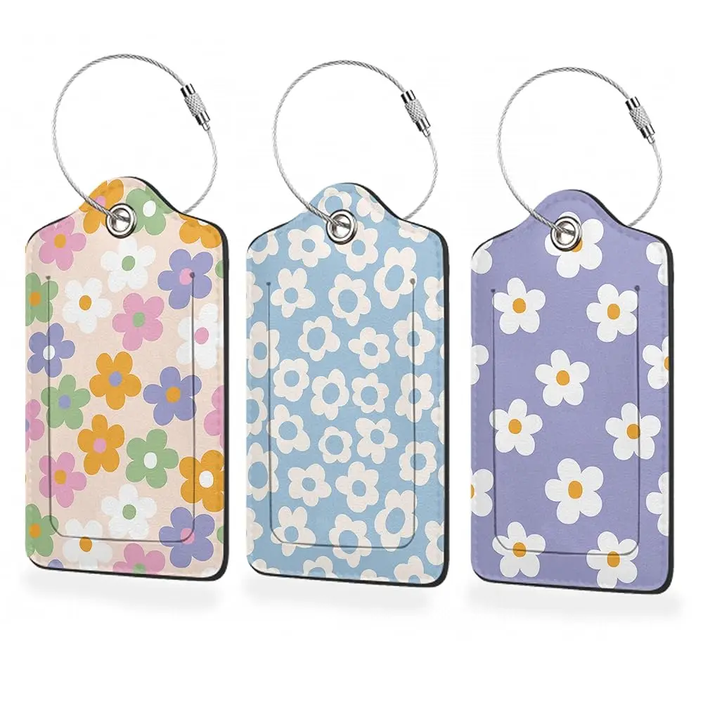 

3 Pack Luggage Tags,Leather Suitcase Tags with Privacy Cover Name Address Labels& Durable Steel Loop for Men/Women Travel Bag