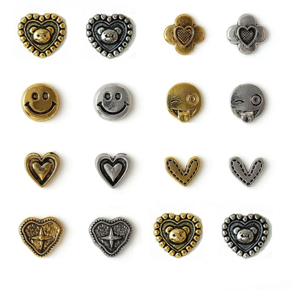 

50pcs Metal Nail Art Charm 3D Retro Punk Smiling Face Cute Bear Heart Nail Decoration DIY Metal Alloy Nail Jewelry Accessories