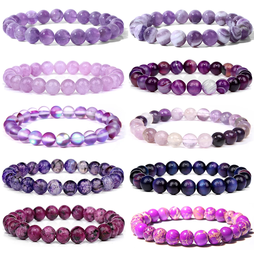 Polished 8mm Natural Fluorite Beads Bracelets For Femme Purple Quartz Lucky Energy Bracelet Women Jewelry Nice Birthday Gift