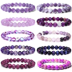 Polished 8mm Natural Fluorite Beads Bracelets For Femme Purple Quartz Lucky Energy Bracelet Women Jewelry Nice Birthday Gift