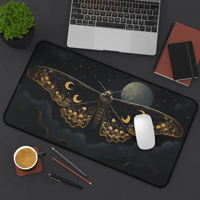 Obsidian Moonwing Moth Pattern Mouse Pad,Non-Slip Waterproof MousePad,Office Gaming Desk Decoration Mat,Perfect Gift for Friends