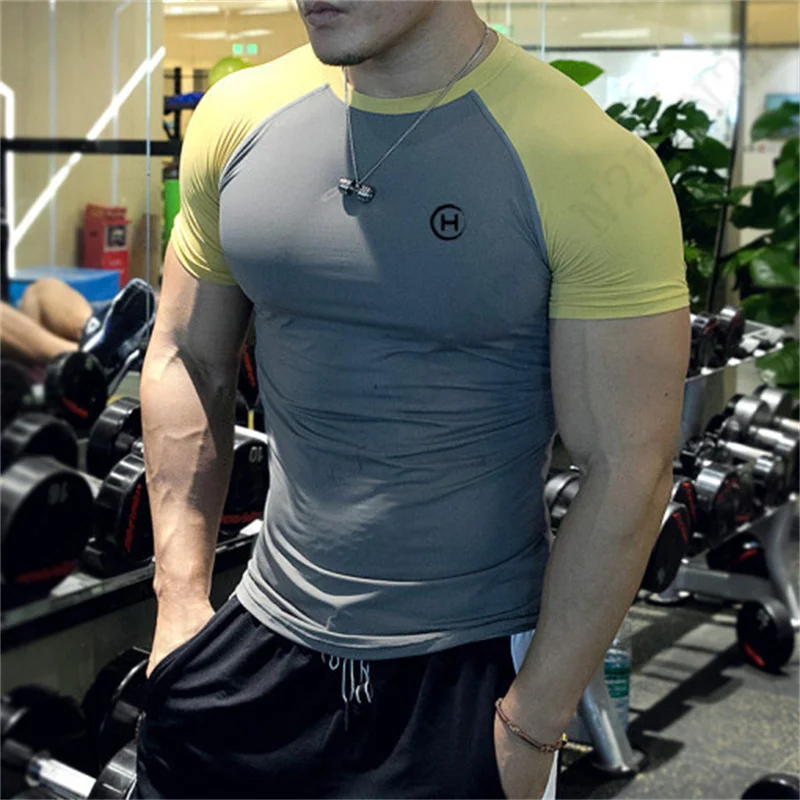 2022 New Brand Men Clothing Gym Tight Cotton T-shirt Mens Fitness T-shirt Homme Gyms T Shirt Men Fitness Summer Tees Tops