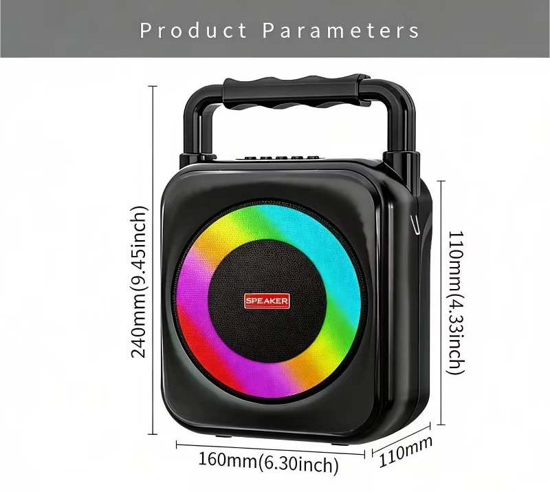 Compact wireless speaker with color lighting and MP3 capabilities, Bluetooth 5.2 DC 5V