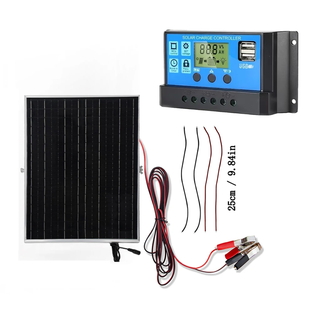 20W Solar Panel Charging Kit 18V Solar Cell Kit with 10A Controller 12V/24V Adjustable Output for Outdoor RVs Boats Camping