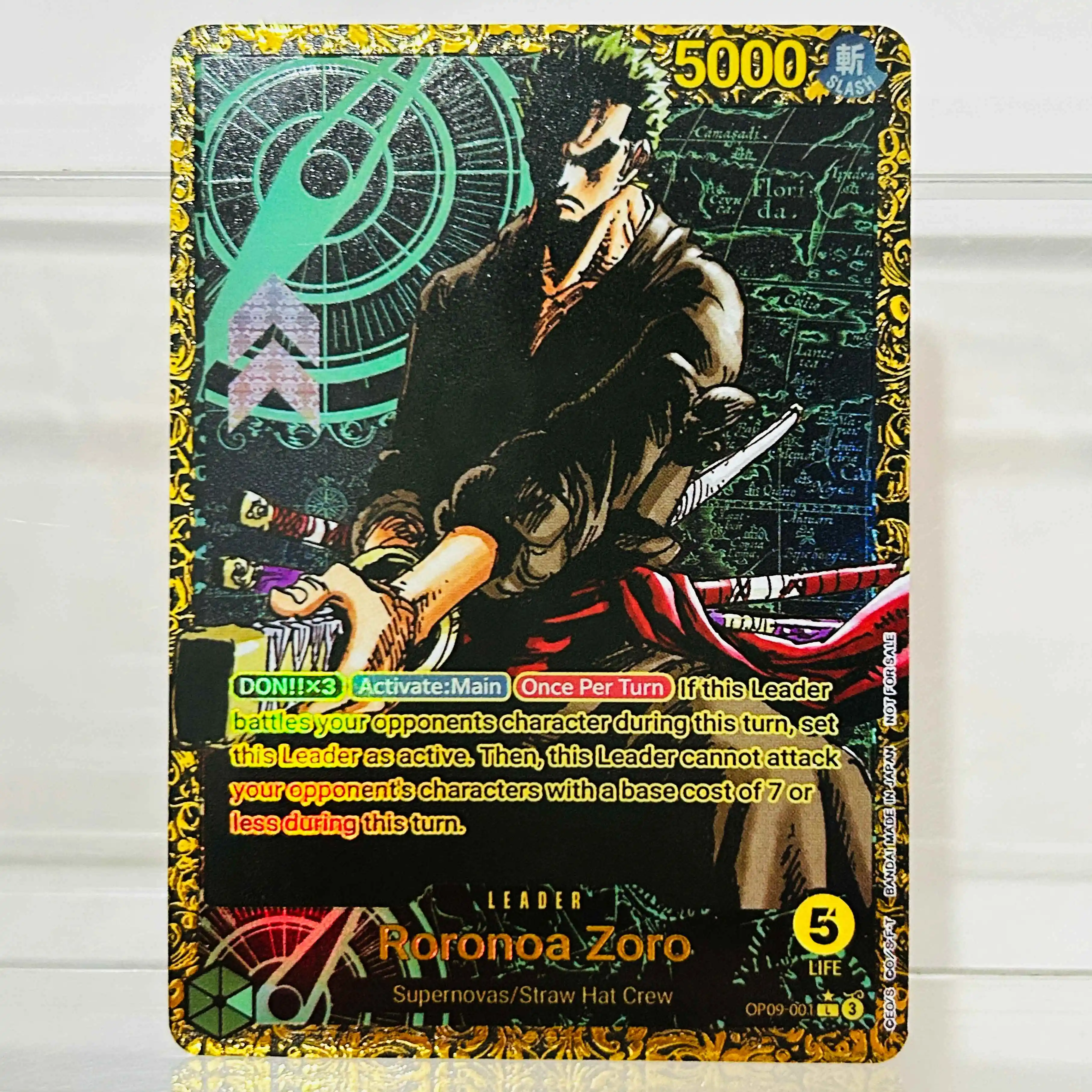 One Piece Roronoa Zoro OP09-001 DIY-Karten Englische Version Sammlerqualität Folien-Textur-Karte Premium Anime-Sammelkarten