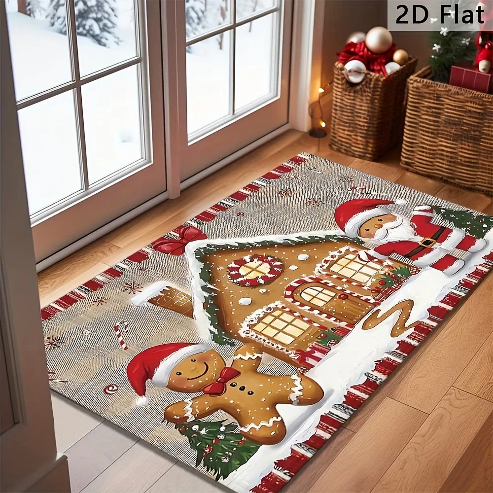 Weihnachtszwerg-Fußmatte, kariertes Muster, Willkommensteppich, festliche Heimdekoration, rutschfester Bodenschutz für den Weihnachtseingang, Outdoor-Teppich
