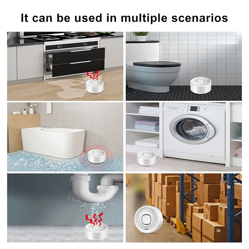 Smart WIFI Water Leak Detector 100dB High-Decibel Alarm Remote Real-Time Control Wireless Stereo Sensor for Kitchen and Bathroom