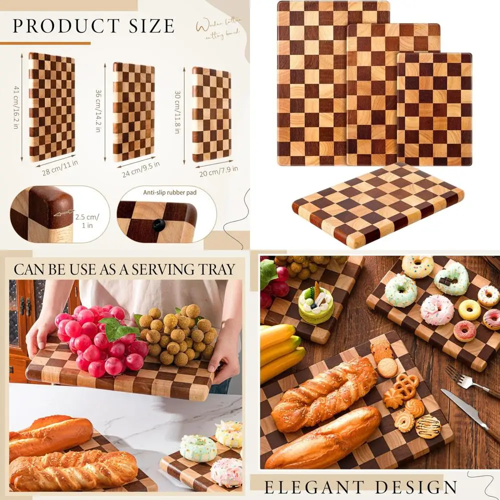 Juego de 3 tablas de cortar de madera de acacia, 1 pulgada de grosor, tablas de cortar de cocina de varios tamaños para carne, queso, frutas y verduras