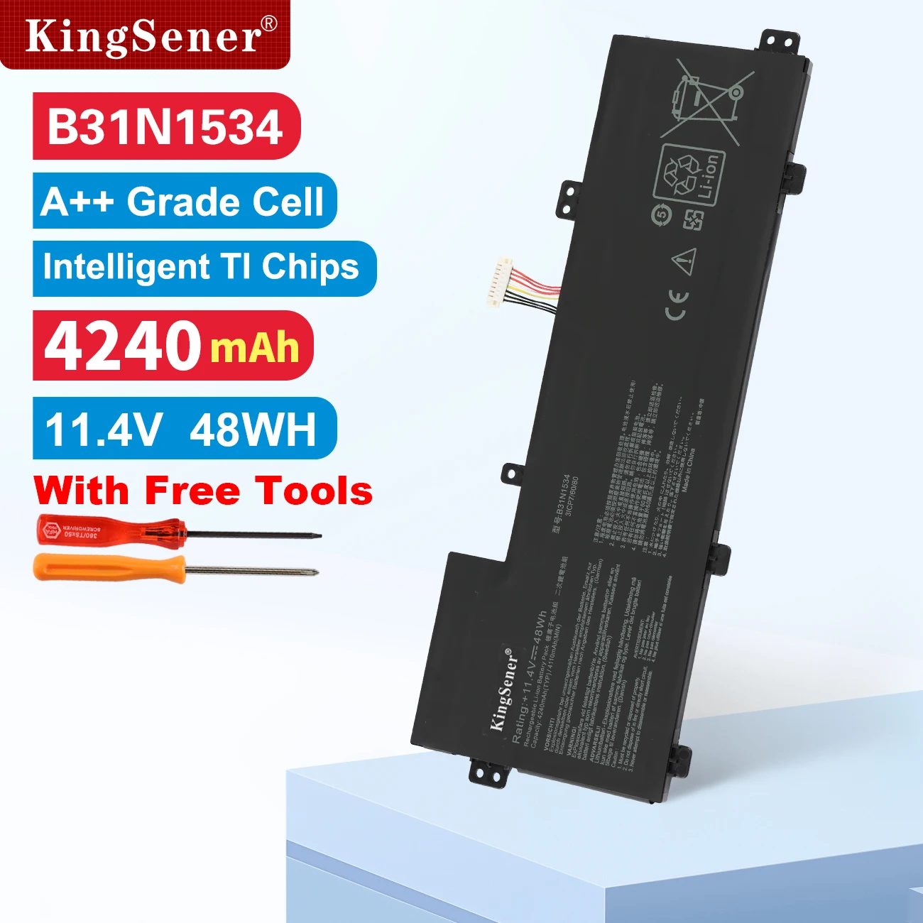 

KingSener B31N1534 Аккумулятор для ASUS Zenbook U5000U UX510 UX510UX UX510UW V510U V510UXU 3ICP7/60/80 0B200- 02030000 11.4V 48WH