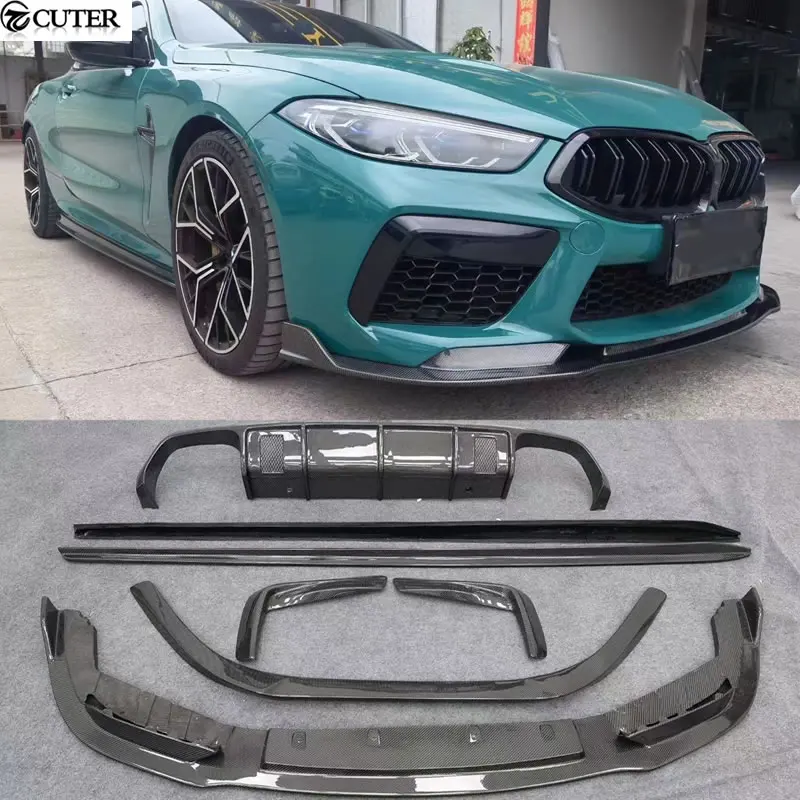 

F91 F92 F93 M8 Carbon Fiber Front Bumper lip Air Vents Moulding Trims Rear Bumper Diffuser Side Skirts Rear Spoiler for Bmw M8