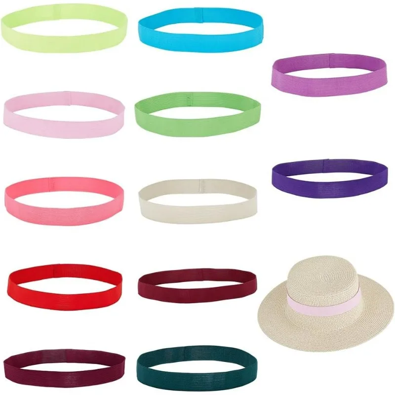 

Cowboy Hat Band 12Pcs Stretchable Hat Ribbons for Women 1 Inch Wide Flat Elastic Straw Hat Accessories 12 Colors