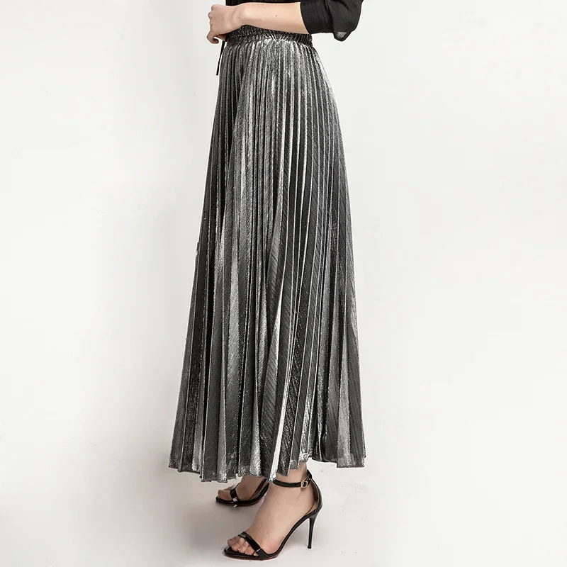 Fashion Women Elastic High Waist Pleated Skirt Female Casual Commuter Mesh Large Pendulum Half-body Dress Trend Streetwear 2024