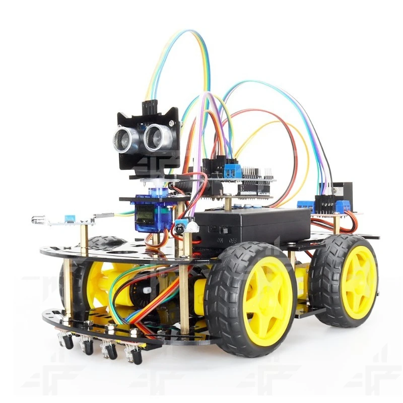 Ultrasonic obstacle avoidance smart car set, compatible with Arduino car programming kit