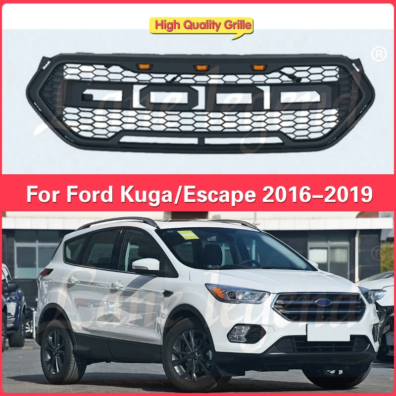 For Ford Escape Kuga 2016 2017 2018 2019 Radiator Honeycomb Grille Front Bumper Mask Mesh Cover Led Racing Grills Upper Grid