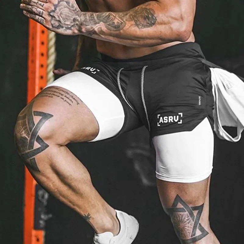 Men's 2 in 1 Double Layer Running Shorts Summer Quick Dry Gym Workout Training Fitness Basketball Streetwear Jogger Shorts