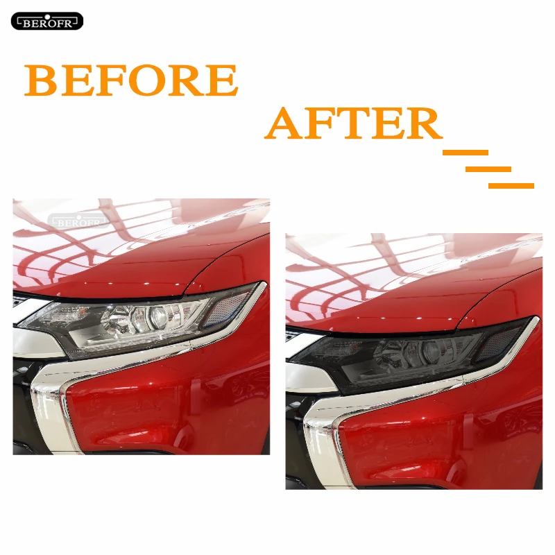 2 Pcs Car Headlight Protective Film Front Light Transparent Smoked Black TPU Sticker For Mitsubishi Outlander 2015-2020