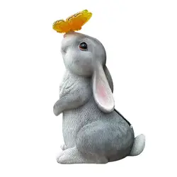 Outdoor Rabbit Solar Light Easter Resin Bunny Statue Garden Bunny Adorable Figures For Courtyard Lawn Garden Decorations