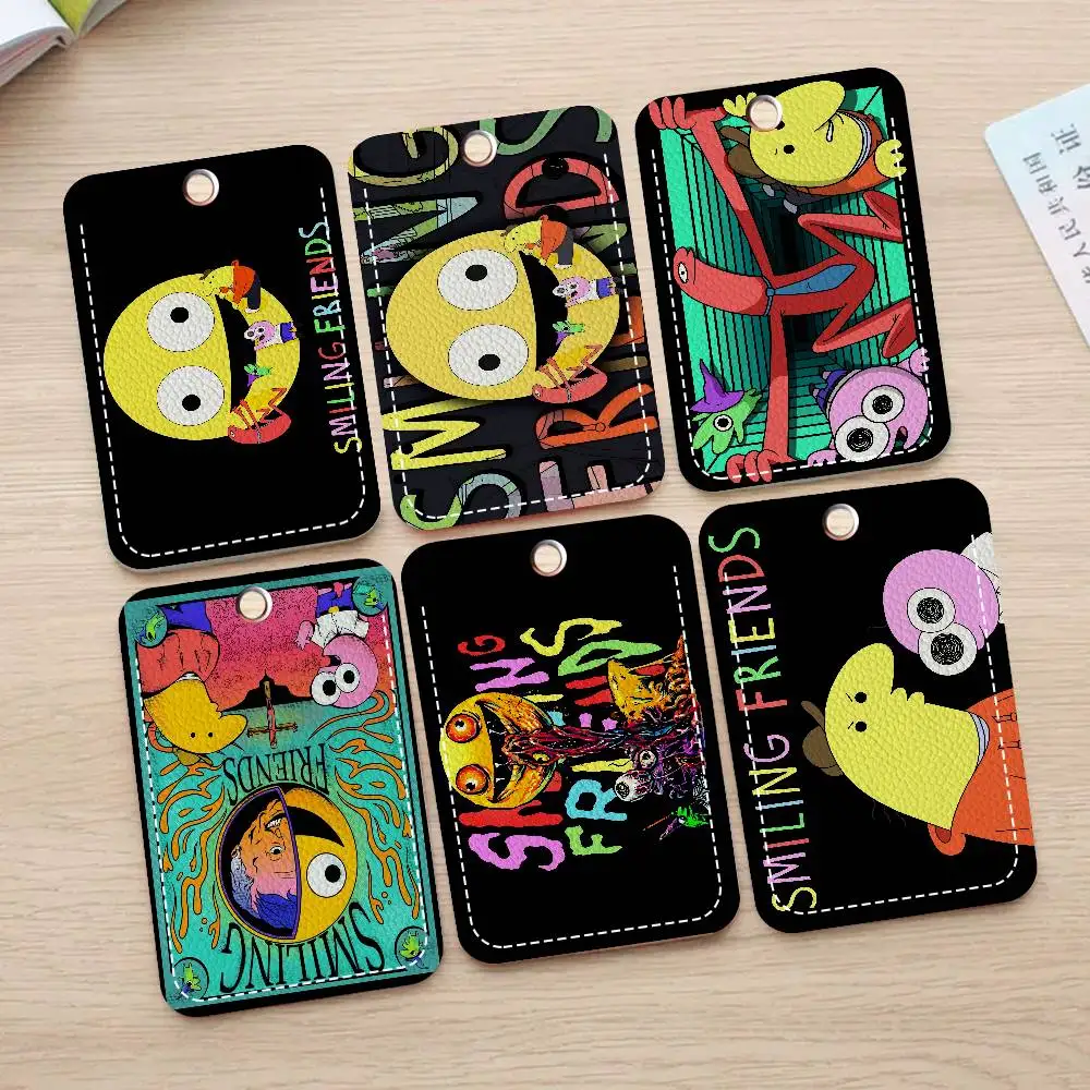 

S-Smiling Friends Cartoon Style PU Access Card Holder With Keychain - Executive Protection For Bank Card,Subway, Bus Card Case