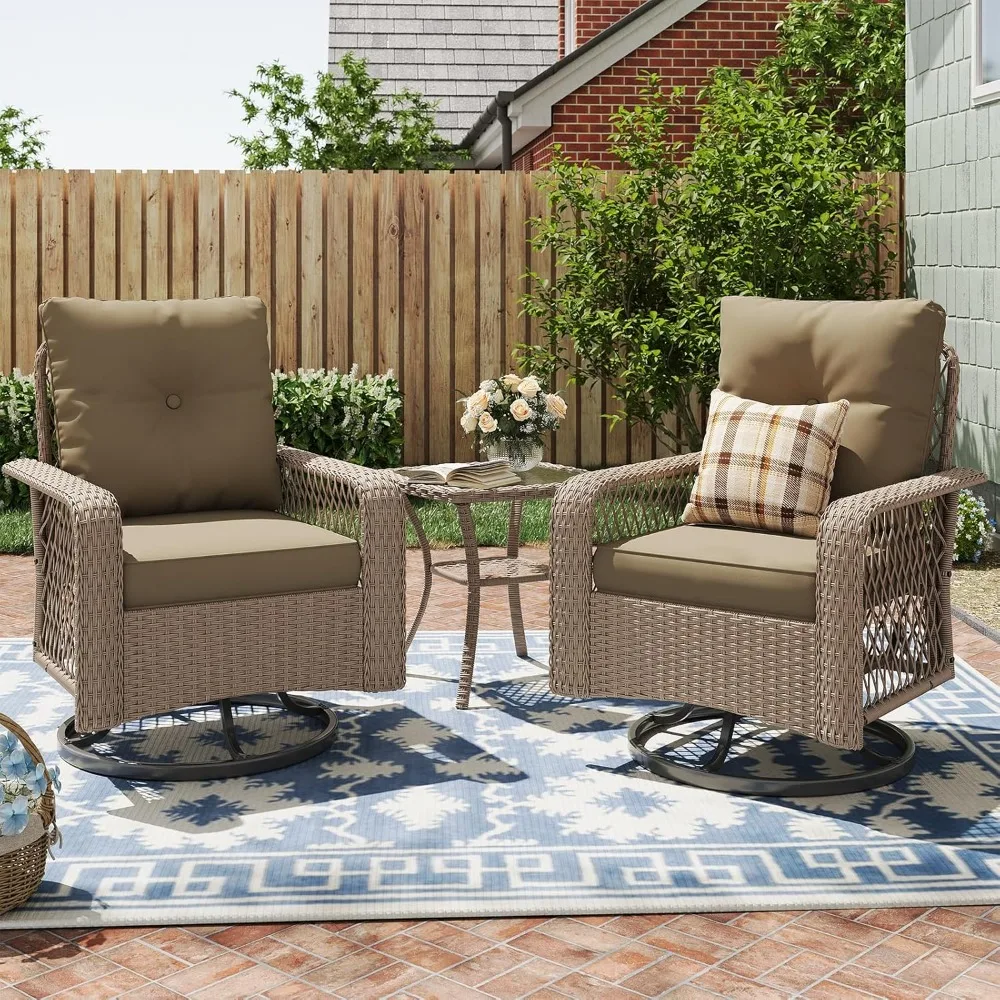 

Outdoor Swivel Rocker Patio Chairs Set of 2, 3 Piece All-Weather PE Wicker Swivel Rocking Chairs with Thickened Cushions