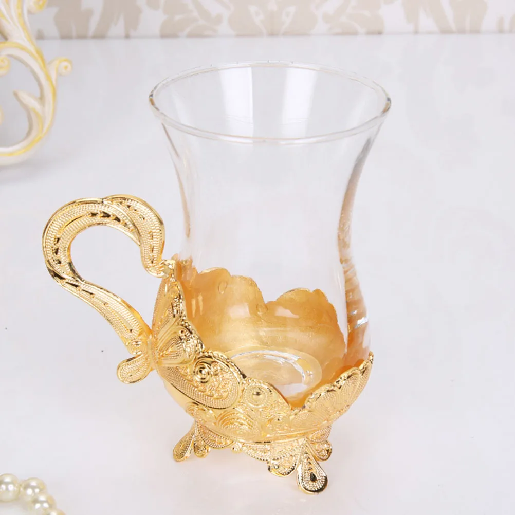 

1 комплект стеклянных чашек из цинкового сплава, набор чашек для чая, ретро-дизайн, удобная ручка, легко чистящаяся сервировочная тарелка для офиса, дома, кафе, послеобеденного