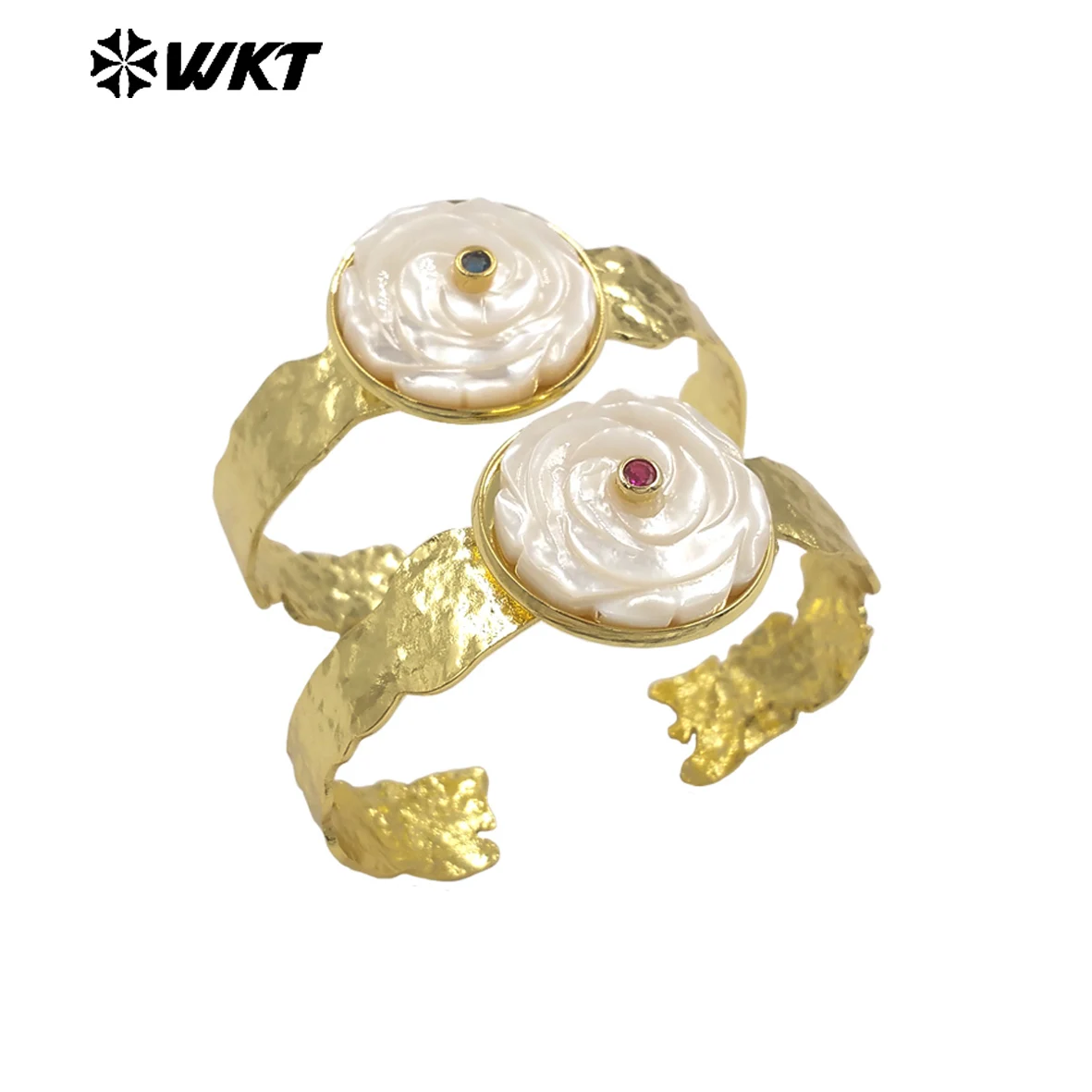WT-MPB145 White Shell Flower Shape 57mm Cuff Bangle Jewelry For Friends Aesthetic Jewelry Gift