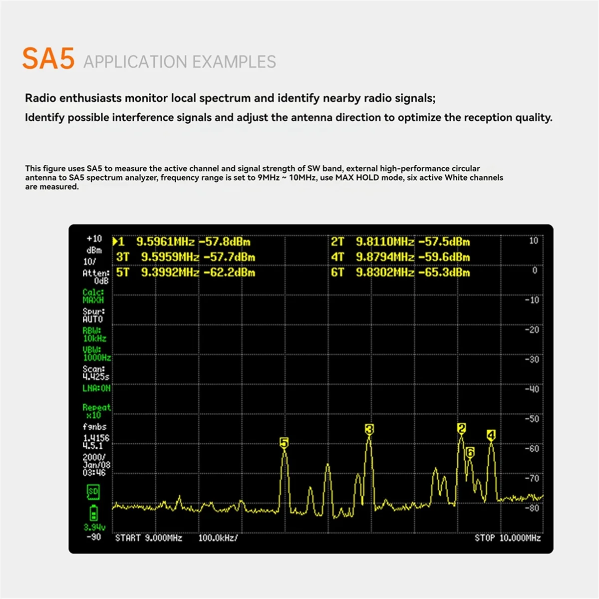 PORTXVNSA 4inch IPS LCD SA5 Multi-Function Handheld Spectrum Analyzer 100k-5.3GHz Signal Generator with Battery Vogue