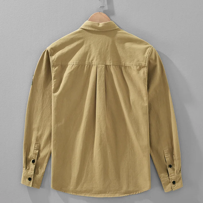 قميص رجالي قطني غير رسمي بأكمام طويلة للشباب للربيع والخريف ملابس خارجية عصرية 100% قطن مع زخارف للجيب #4