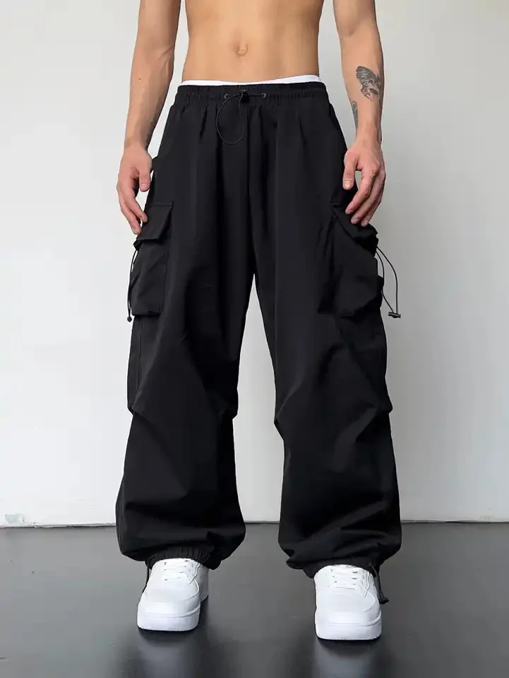 Pantalon Cargo à Taille artificiel astique pour Homme, Streetwear Décontracté, Couleur Unie, Jambes Larges, Jogging, Mode Printemps Été