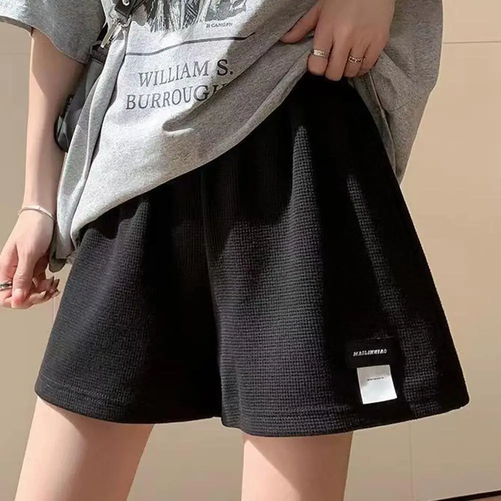Waffle Sports Shorts For Women's Summer 2024 New Korean Version Loose High Waisted Home Wide Leg Hot Pants For External Wear image 3