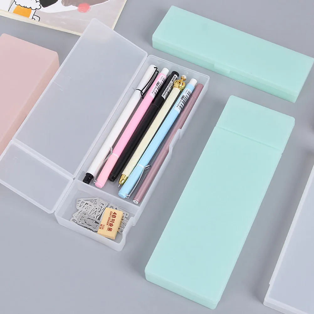 Clear Plastic Pencil Box 3 Pack Waterproof Dustproof Durable Pen Holder Case for School Office Supplies