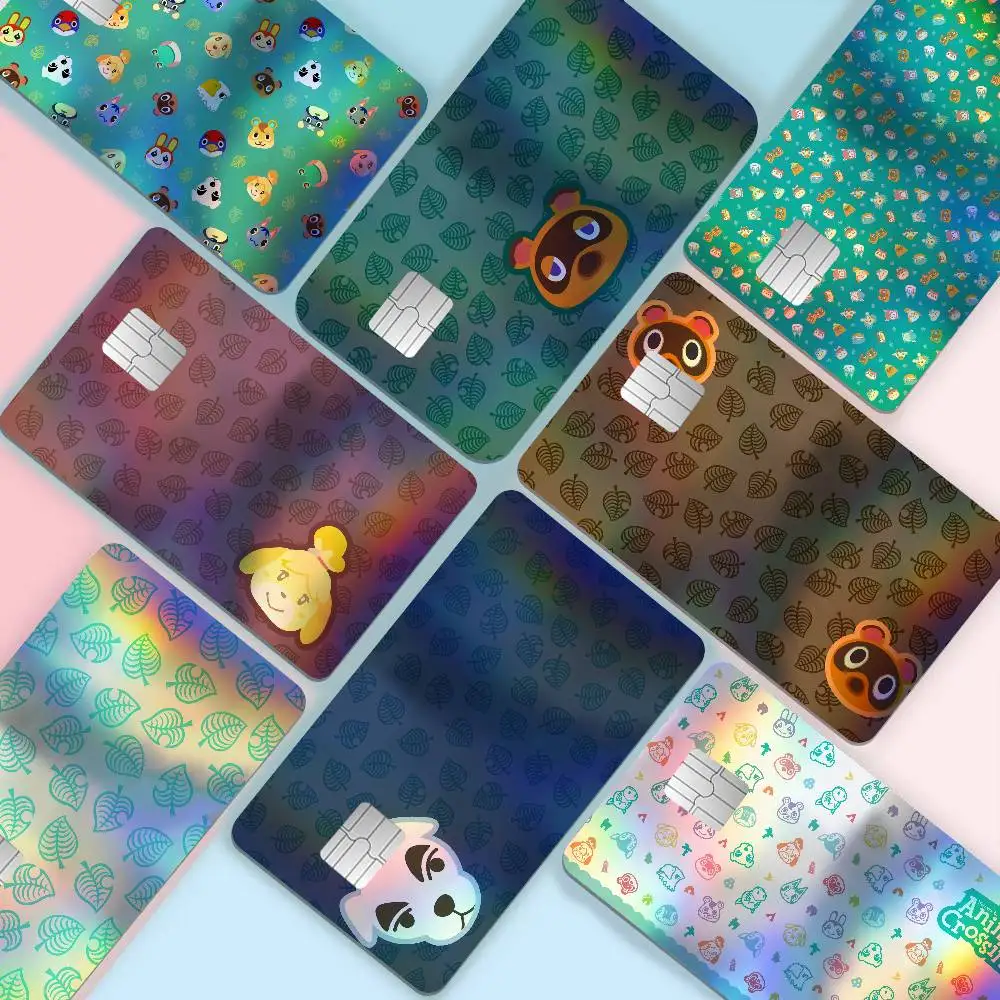 Animal Crossing Rainbow Laser Bank Card Stickers Self Adhesive Waterproof Daily Ornament
