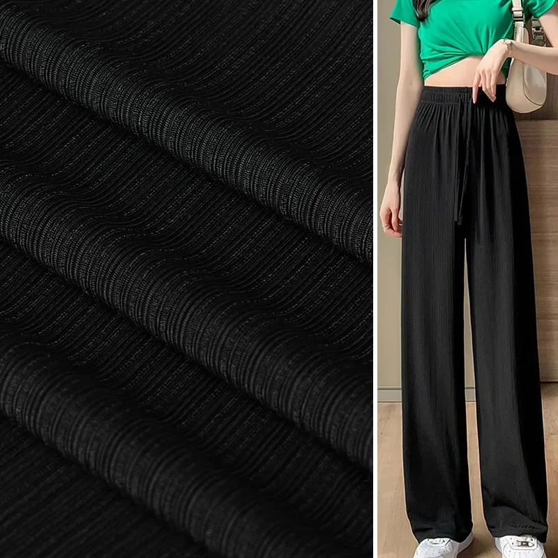 Pit Stripe Ice Silk Fabric Black Summer Stripe Wrinkle Resistant Top Dress Apparel Sewing Fabric Polyester Spandex Material