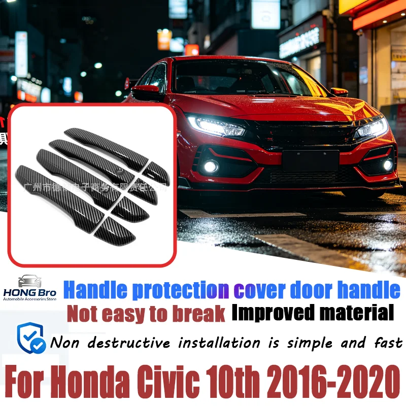 

For Honda Civic 10th 2016-2020 RHD Carbon Fiber Door Handle Cover, Exterior Handle Protector Trim, Car Accessory